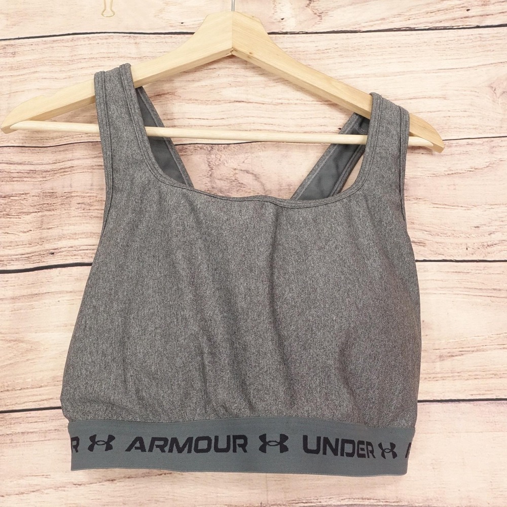 Under Armour Sports Bra Womens 3X Gray Fitted Crossback Logo Band Athletic
